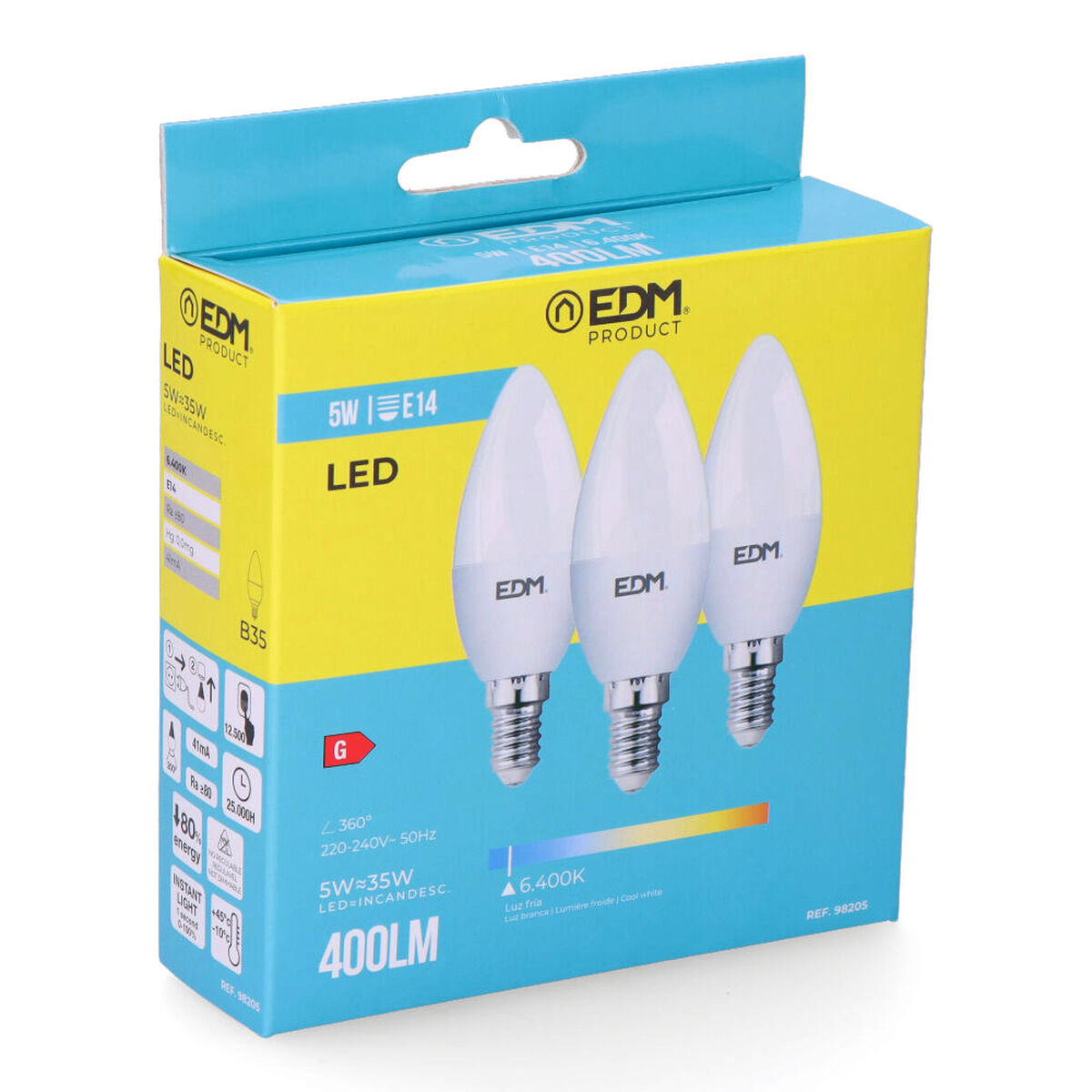Förpackning med 3 LED-lampor EDM 98205 G 35 W 5 W 50 W E14 400 lm Ø 3,6 x 10 cm (6400 K)