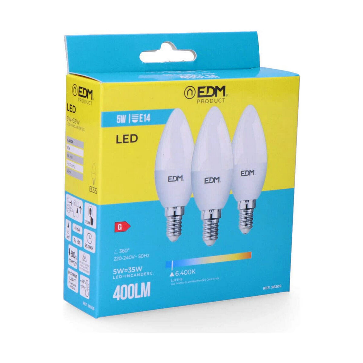 Förpackning med 3 LED-lampor EDM 98205 G 35 W 5 W 50 W E14 400 lm Ø 3,6 x 10 cm (6400 K) - 2