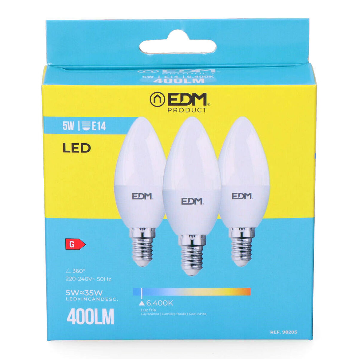 Förpackning med 3 LED-lampor EDM 98205 G 35 W 5 W 50 W E14 400 lm Ø 3,6 x 10 cm (6400 K) - 6