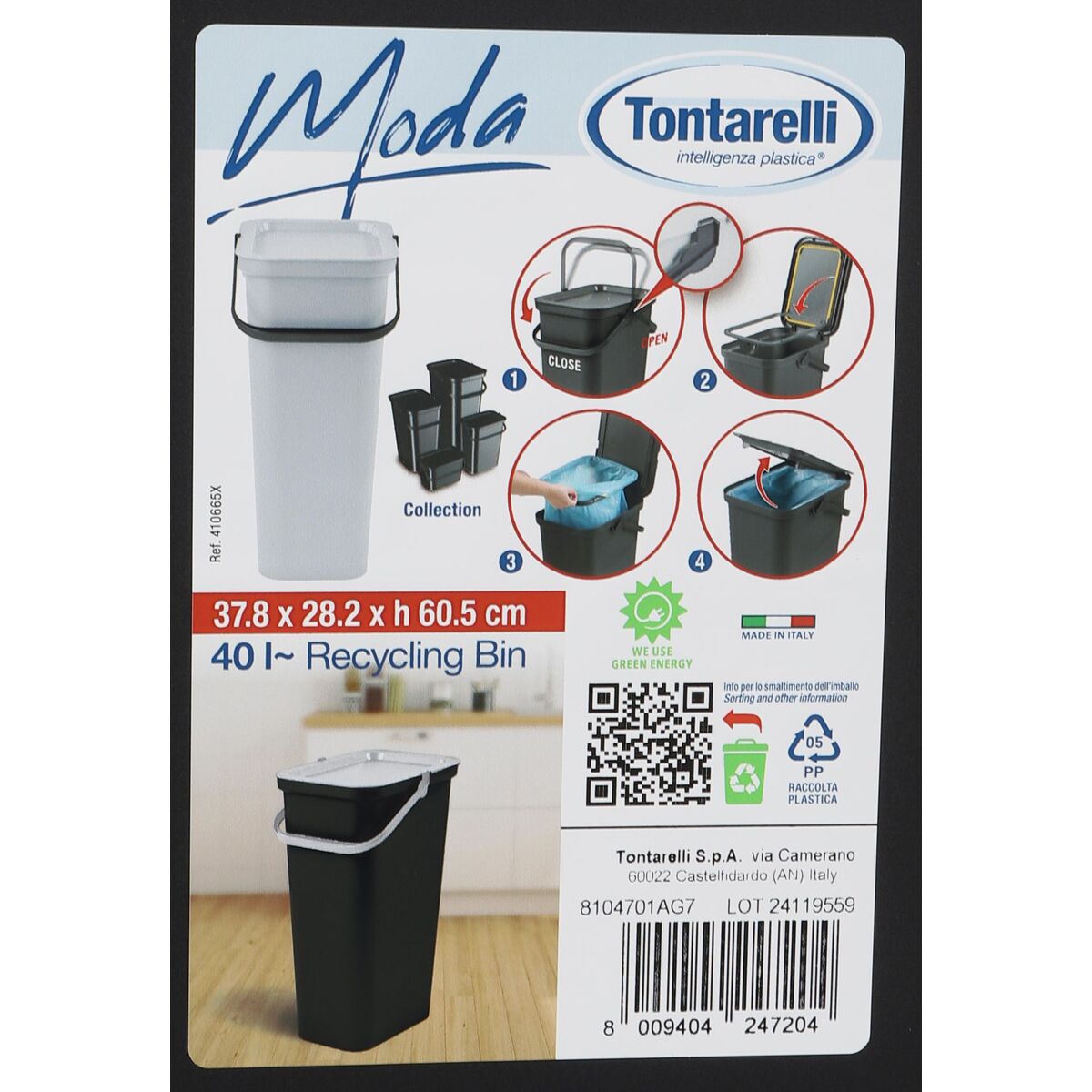 Avfallsbehållare Återvinning Tontarelli Moda Vit Svart 38 L (4 antal) - 5