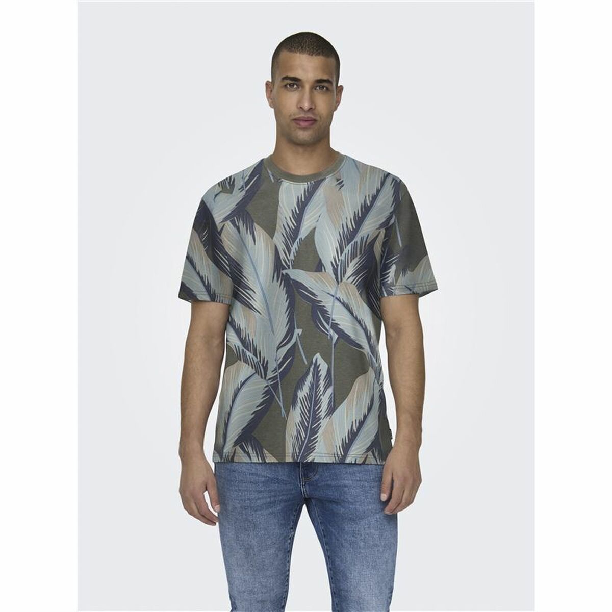 T-shirt med kortärm Herr Only & Sons Onskobe Reg Banana Leaf Oliv - 3