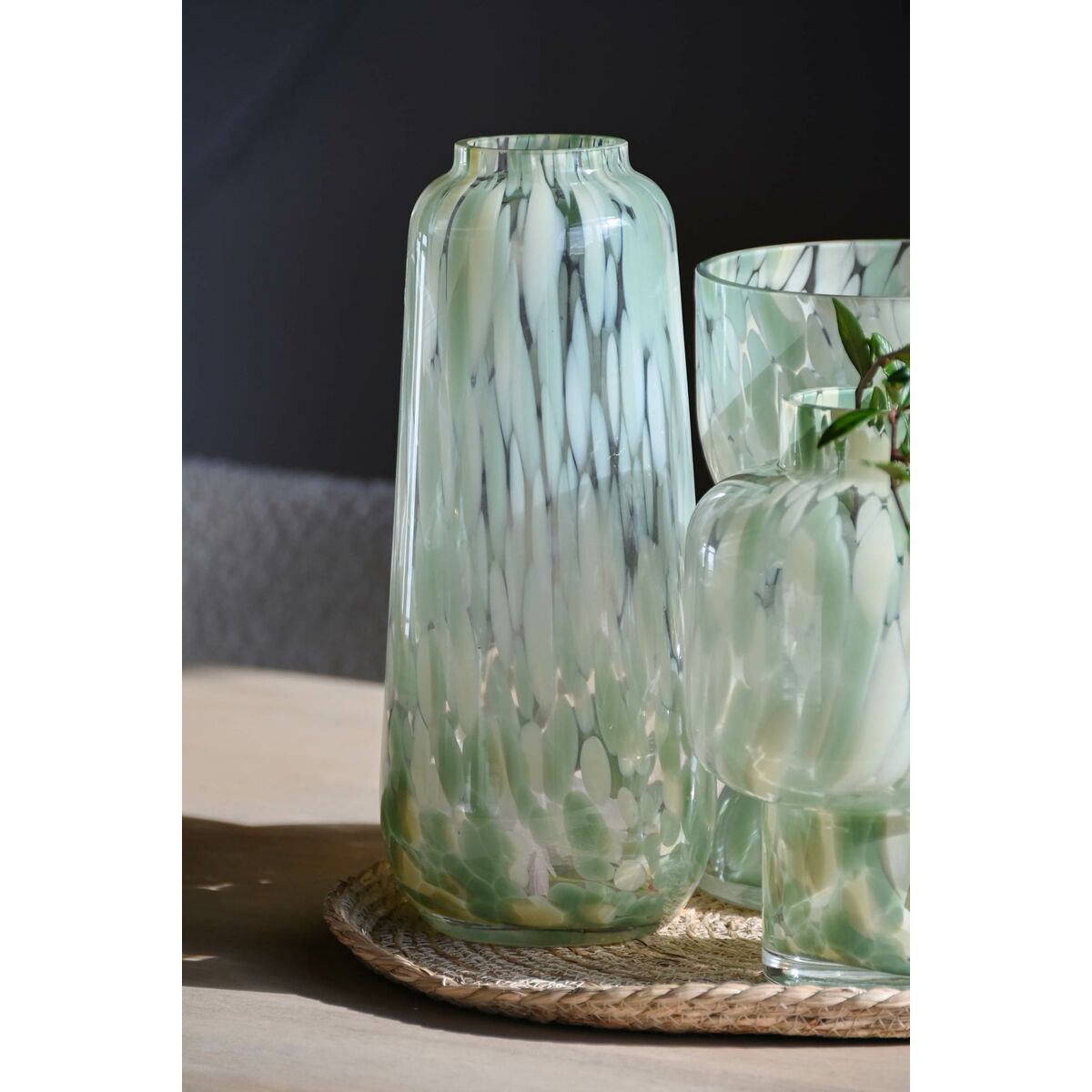 Vas Home ESPRIT Grön Kräm Glas Modern 12,5 x 12,5 x 30 cm - 2