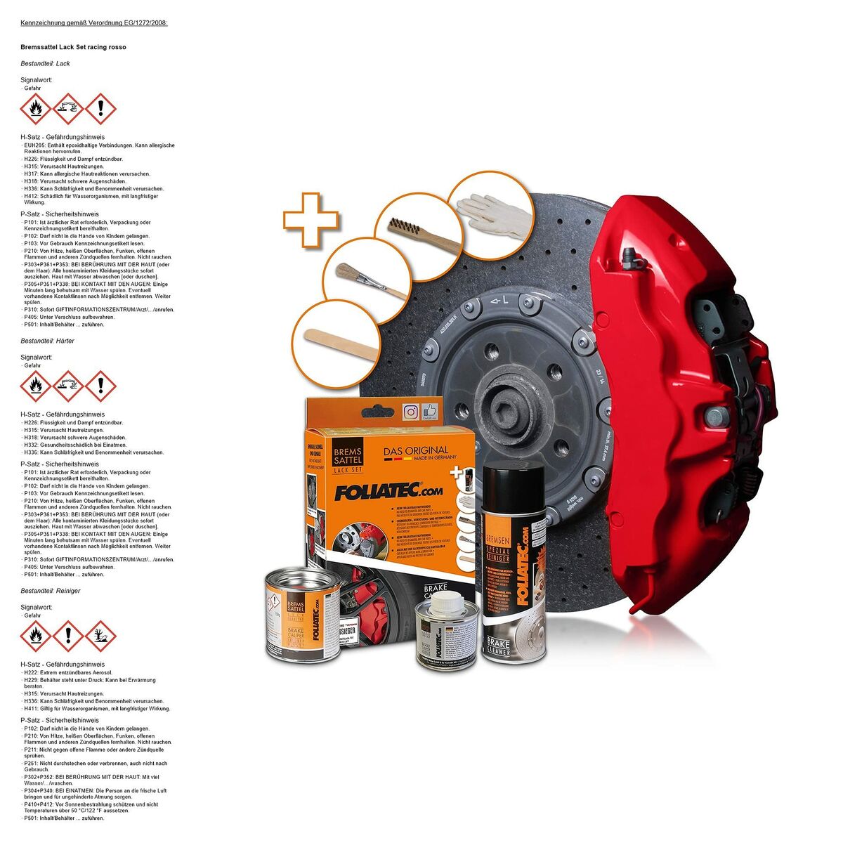 Målarset Foliatec 2160 RACING Bromsok 3 Delar Röd - 2