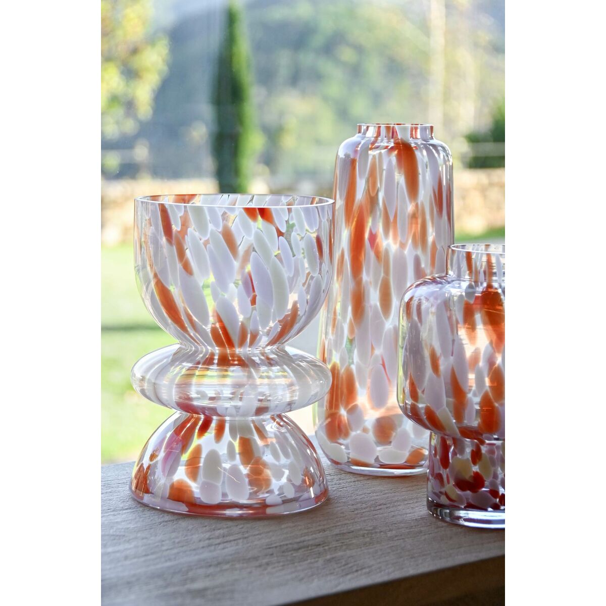 Vas Home ESPRIT Kräm Terrakota n Glas Modern 12,5 x 12,5 x 30 cm - 2