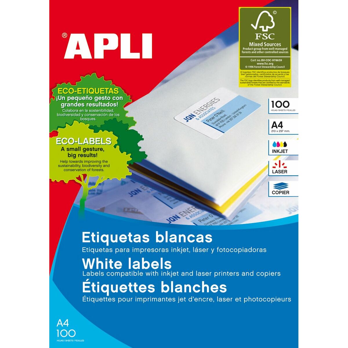 Självhäftande etiketter Apli 01294 100 Blad 70 x 16,9 mm Vit - 2