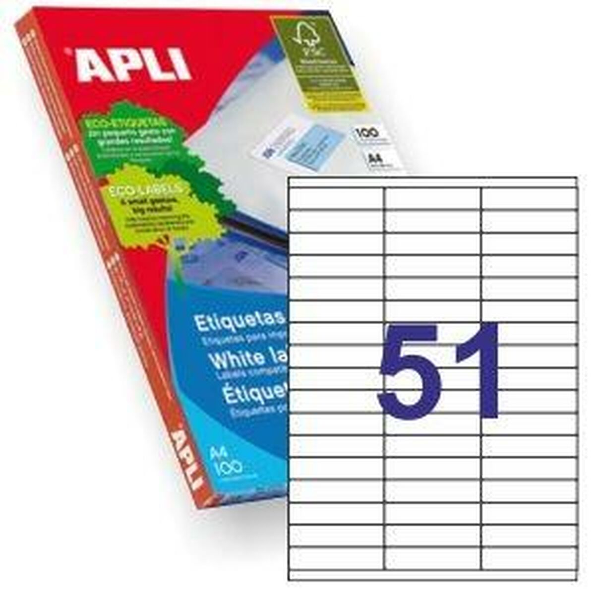 Självhäftande etiketter Apli 01294 100 Blad 70 x 16,9 mm Vit
