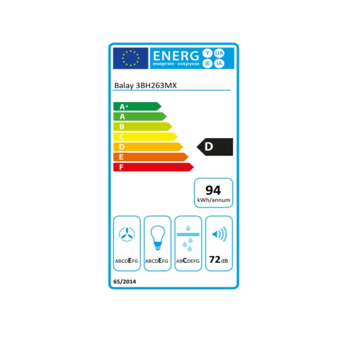Konventionell fläkt Balay 3BH263MX 60 cm 350 m3/h 72 dB 146W Silvrig Stål - 5