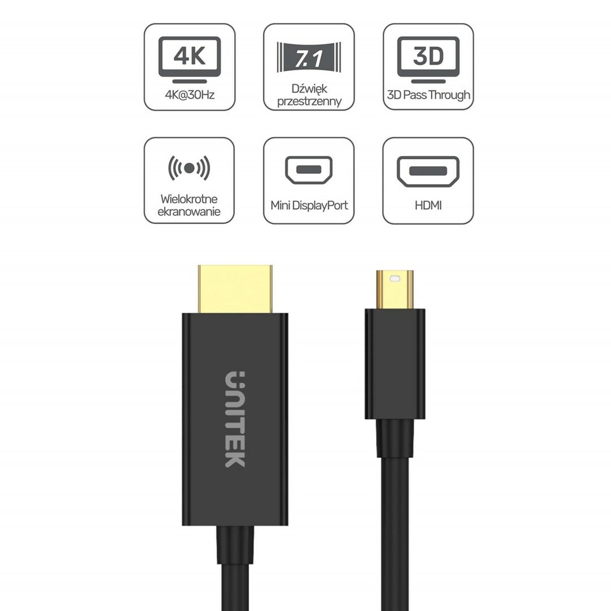 Adapter Mini Display Port till HDMI Unitek V1152A Svart 2 m - 3