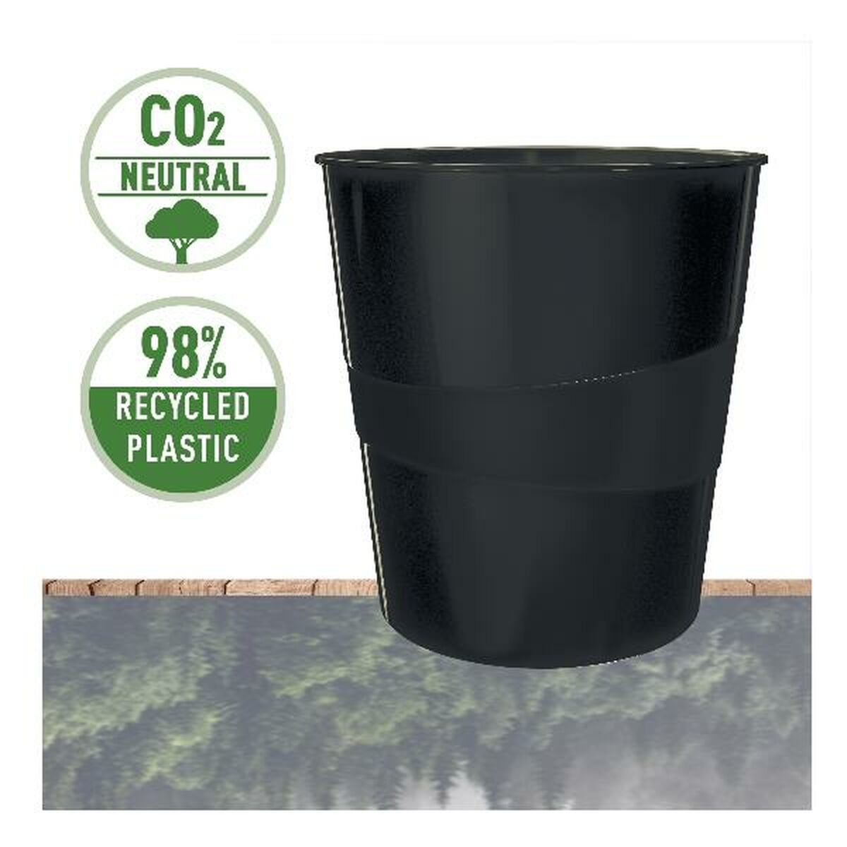 Papperskorg Leitz Svart Återvunnen plast återvinningsbart 15 L (1 antal)