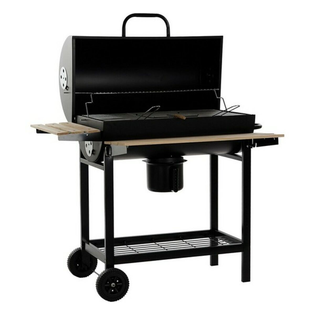 Kolgrill med lock och hjul DKD Home Decor Svart Naturell Trä Metall Stål 108 x 71 x 103 cm