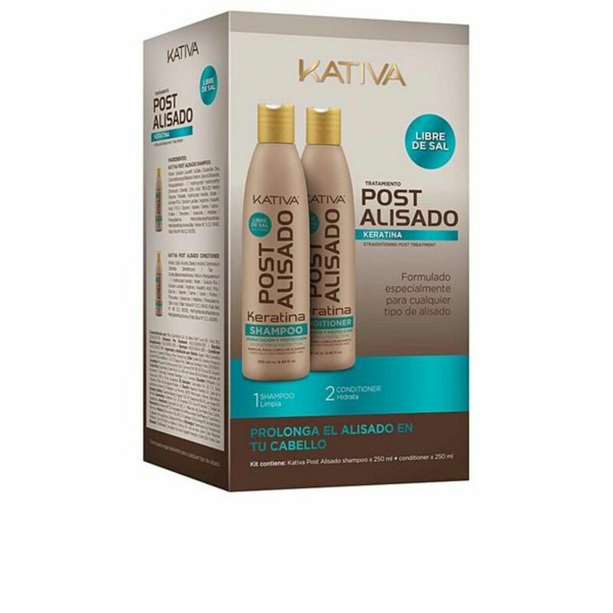 Mjukgörande hårbehandling Kativa Post Alisado Schampo och balsam 2 Delar