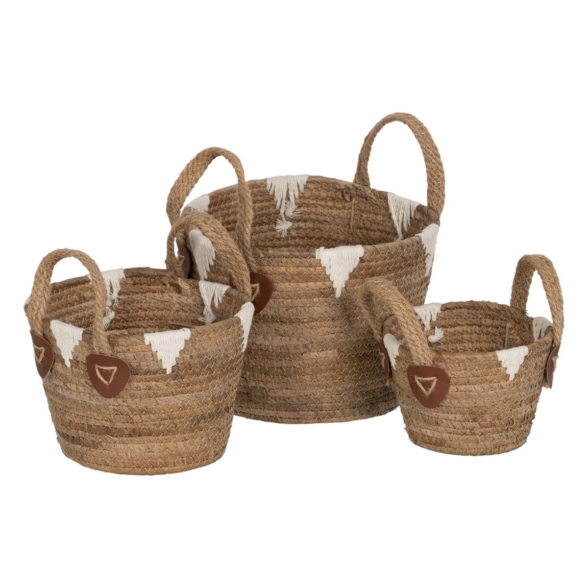 Multifunktionell korg Vit Naturell Naturliga fibrer 21 x 21 x 15 cm (3 Delar) - 2