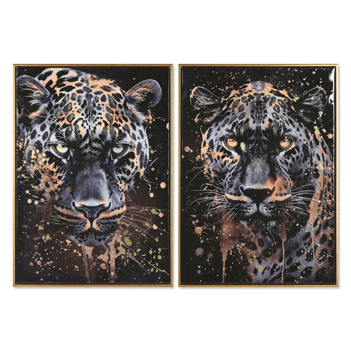 Tavla Home ESPRIT Svart Gyllene Leopard Kolonial Lackad 50 x 3,5 x 70 cm (2 antal)