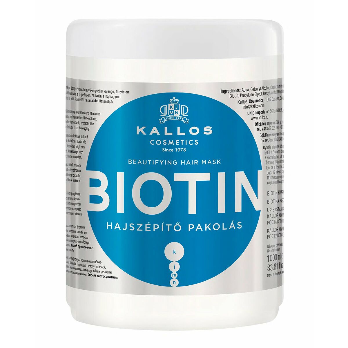 Stärkande hårinpackning Kallos Cosmetics Biotin 1 L