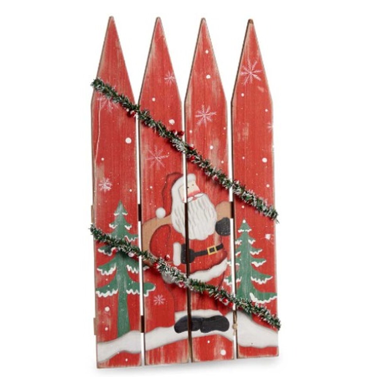 Hängdekoration Krist+ Vit Röd Grön Plast Trä MDF Tomte 34,7 x 4 x 60 cm Skylt LED Ljus (6 antal) - 5