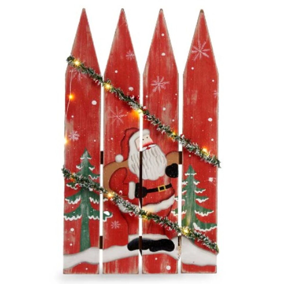 Hängdekoration Krist+ Vit Röd Grön Plast Trä MDF Tomte 34,7 x 4 x 60 cm Skylt LED Ljus (6 antal) - 2