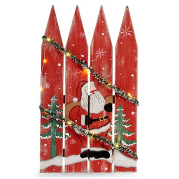 Hängdekoration Krist+ Vit Röd Grön Plast Trä MDF Tomte 34,7 x 4 x 60 cm Skylt LED Ljus (6 antal)