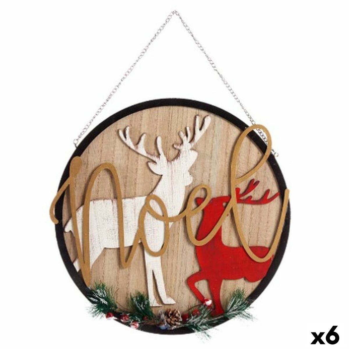 Hängdekoration Krist+ Vit Svart Röd Naturell Metall Trä MDF Julrenar 29 x 1 x 29 cm Skylt (6 antal) - 3