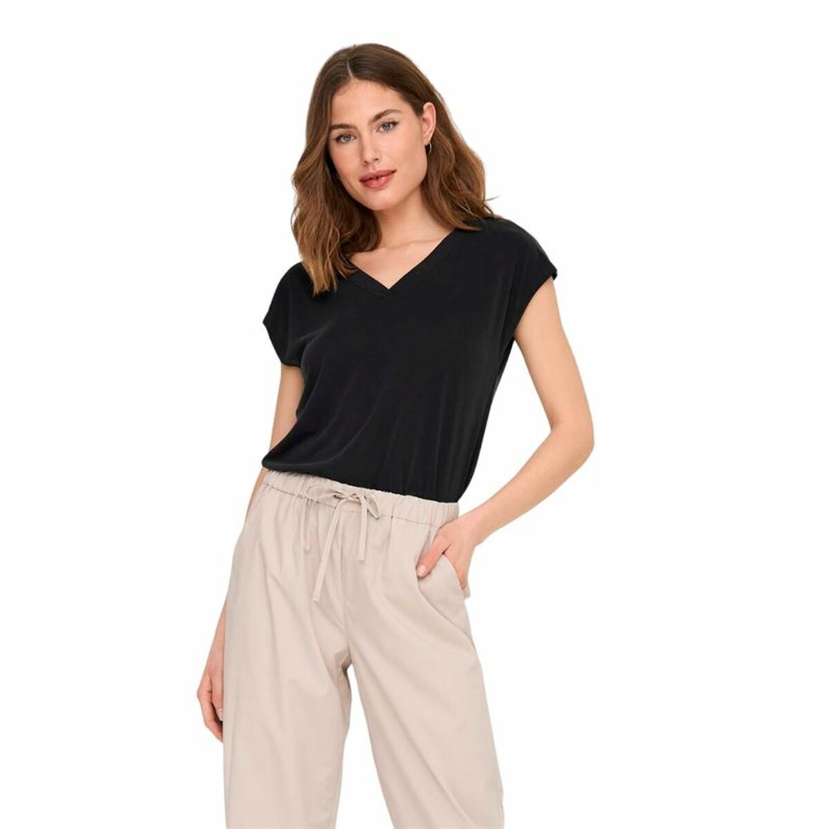 T-shirt med kortärm Dam Only Onlfree Life Mod.V-Neck Svart - 3