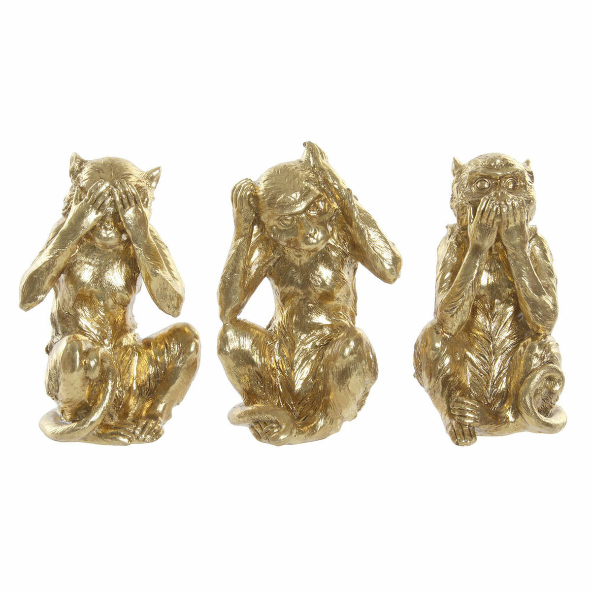 Prydnadsfigur DKD Home Decor Gyllene Harts Kolonial Apa 13 x 11 x 19,5 cm (3 Delar) - 4
