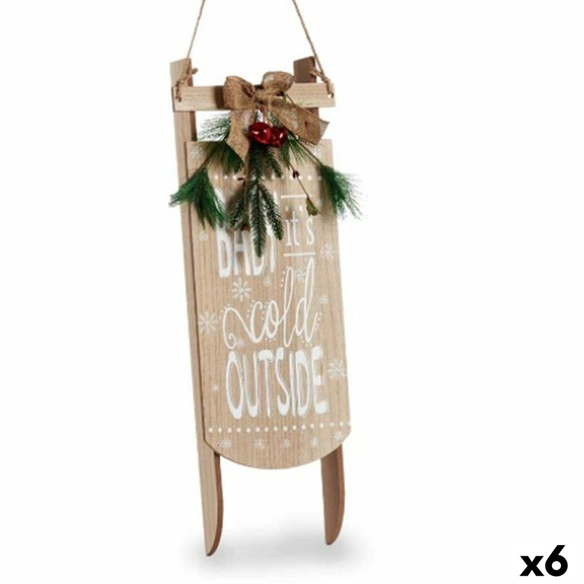Hängdekoration Krist+ Vit Grön Beige Trä MDF Släde 20 x 5 x 69 cm Skylt (6 antal) - 4