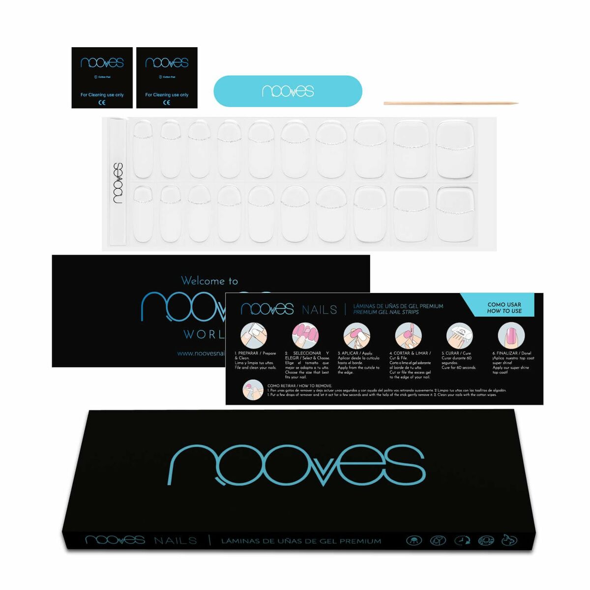 Nagellack Nooves LÁMINAS DE UÑAS DE GEL Vit 20 Delar