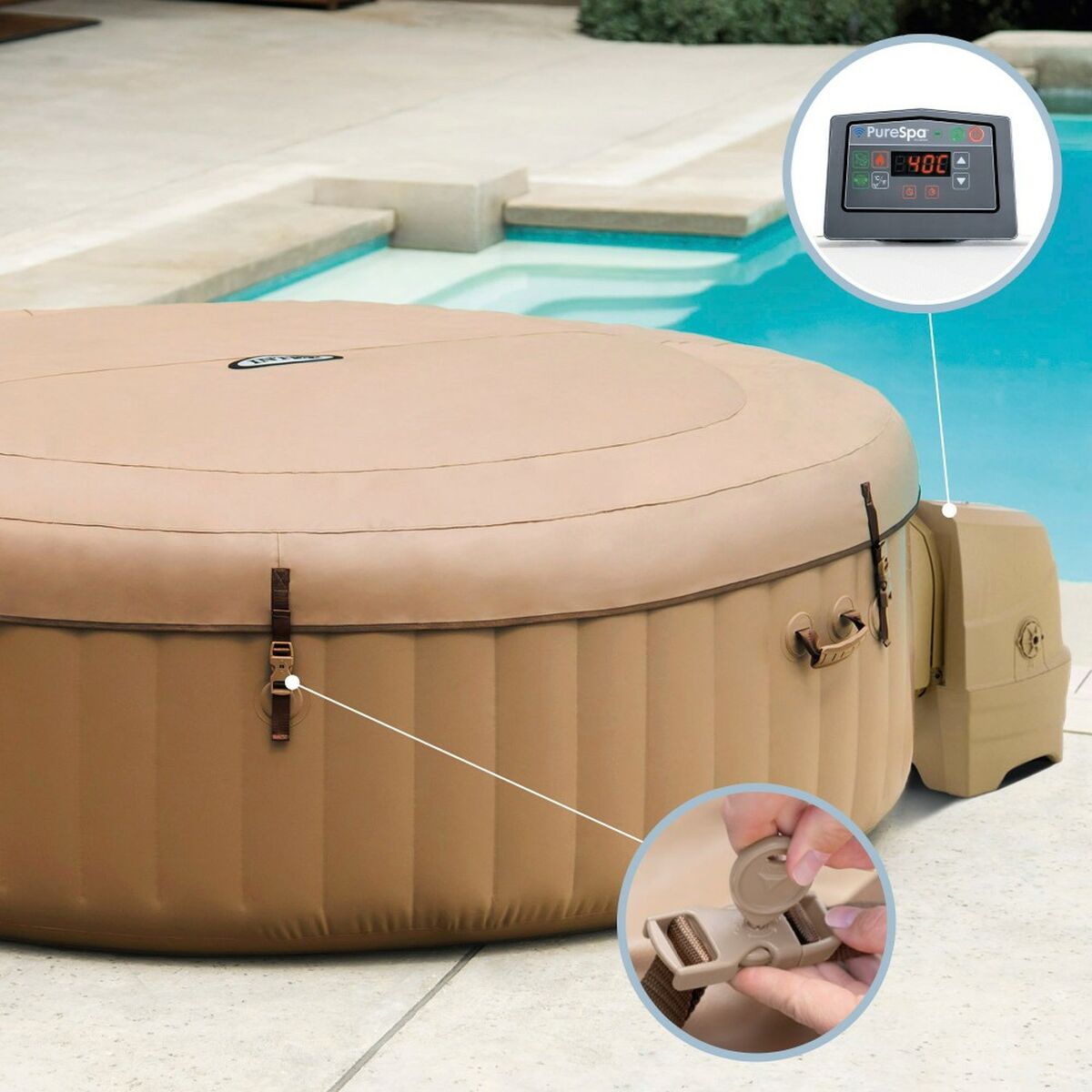 Uppblåsbart spa Intex 236 x 71 x 236 cm Brun 1339 L - 7