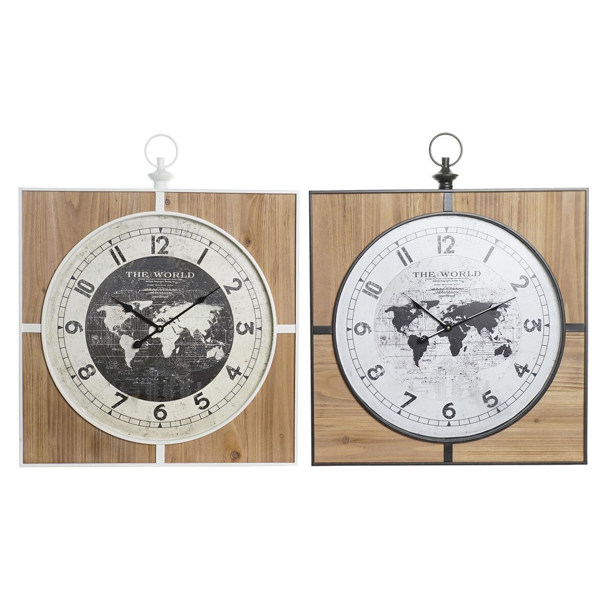 Väggklocka DKD Home Decor Svart Vit Järn Vintage 60 x 4,5 x 60 cm Trä MDF Världskarta (2 antal) - 4
