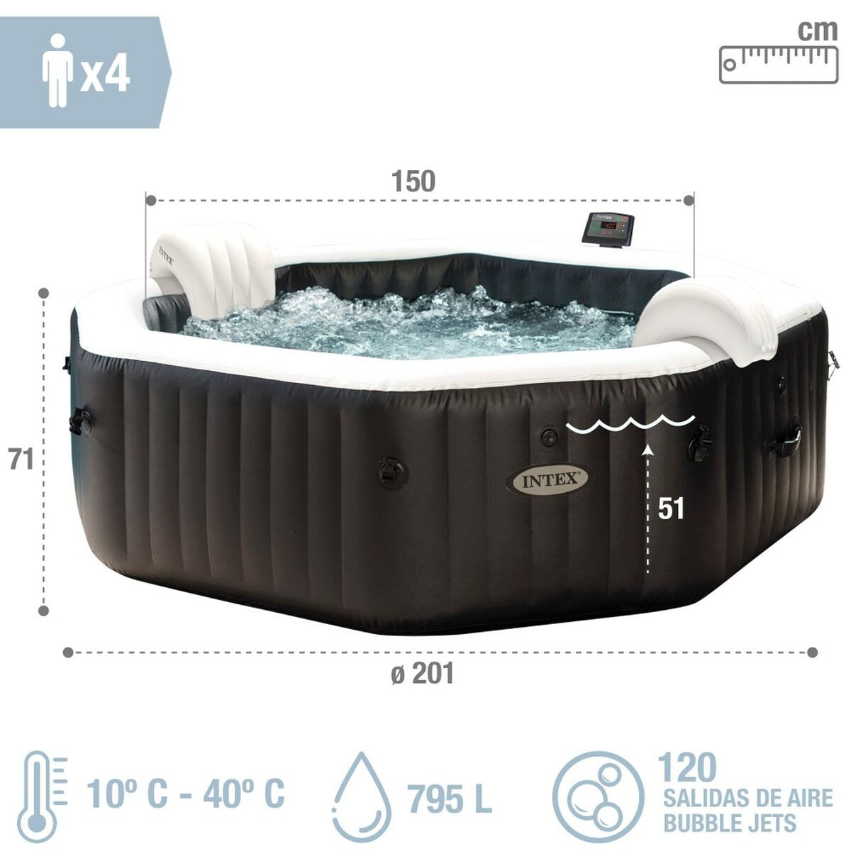 Uppblåsbart spa Intex 201 x 71 x 201 cm 795 L - 17