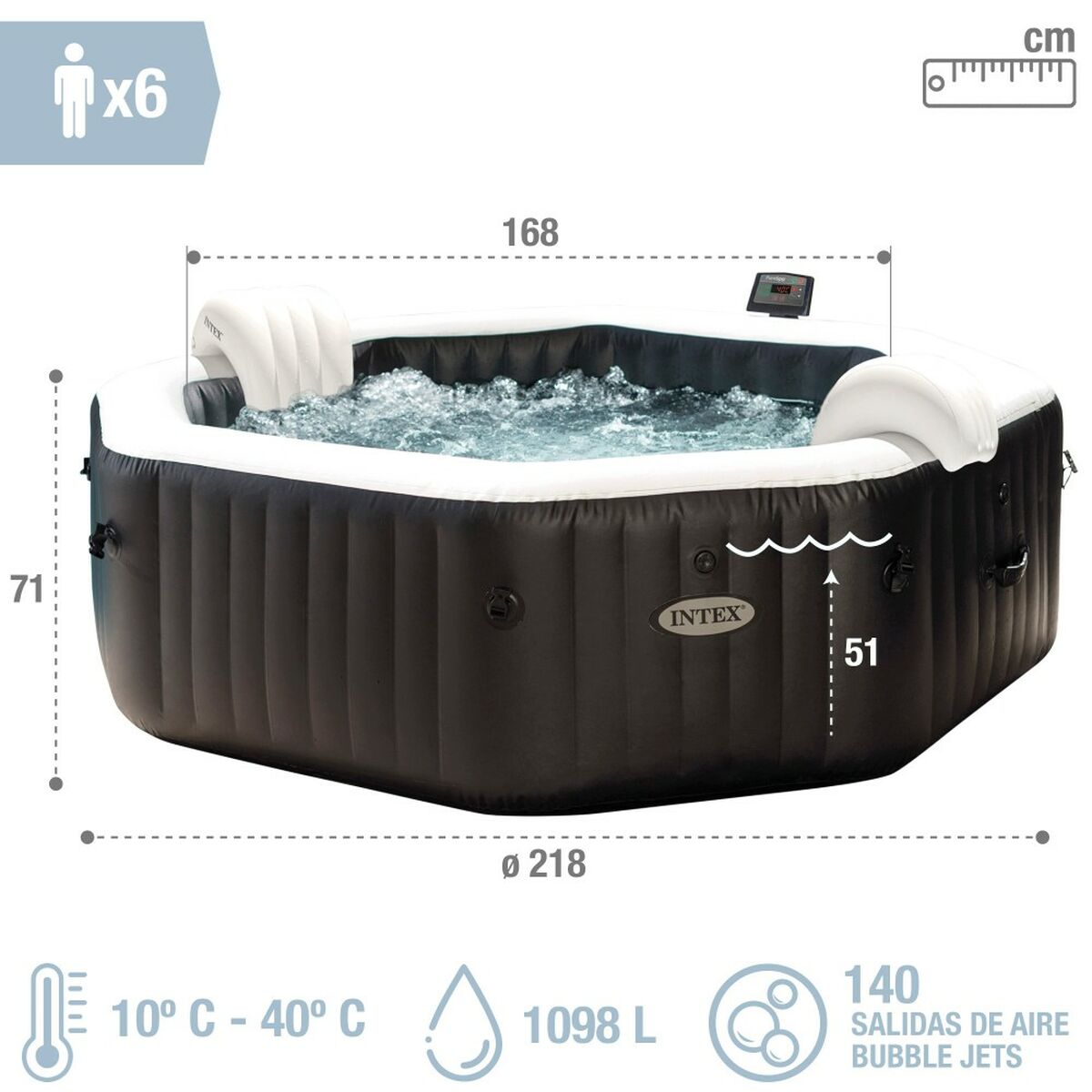 Uppblåsbart spa Intex 218 x 71 x 218 cm 1098 L - 3