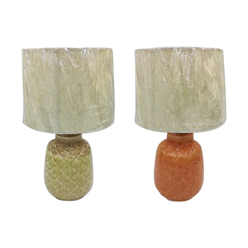 Bordslampa DKD Home Decor Porslin Beige Orange Grön 220 V 50 W 32 x 32 x 53 cm (2 antal)
