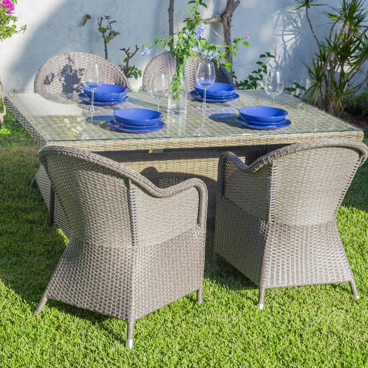 Matsalsbord Patsy 160 x 100 x 75 cm Glas Rattan - 3