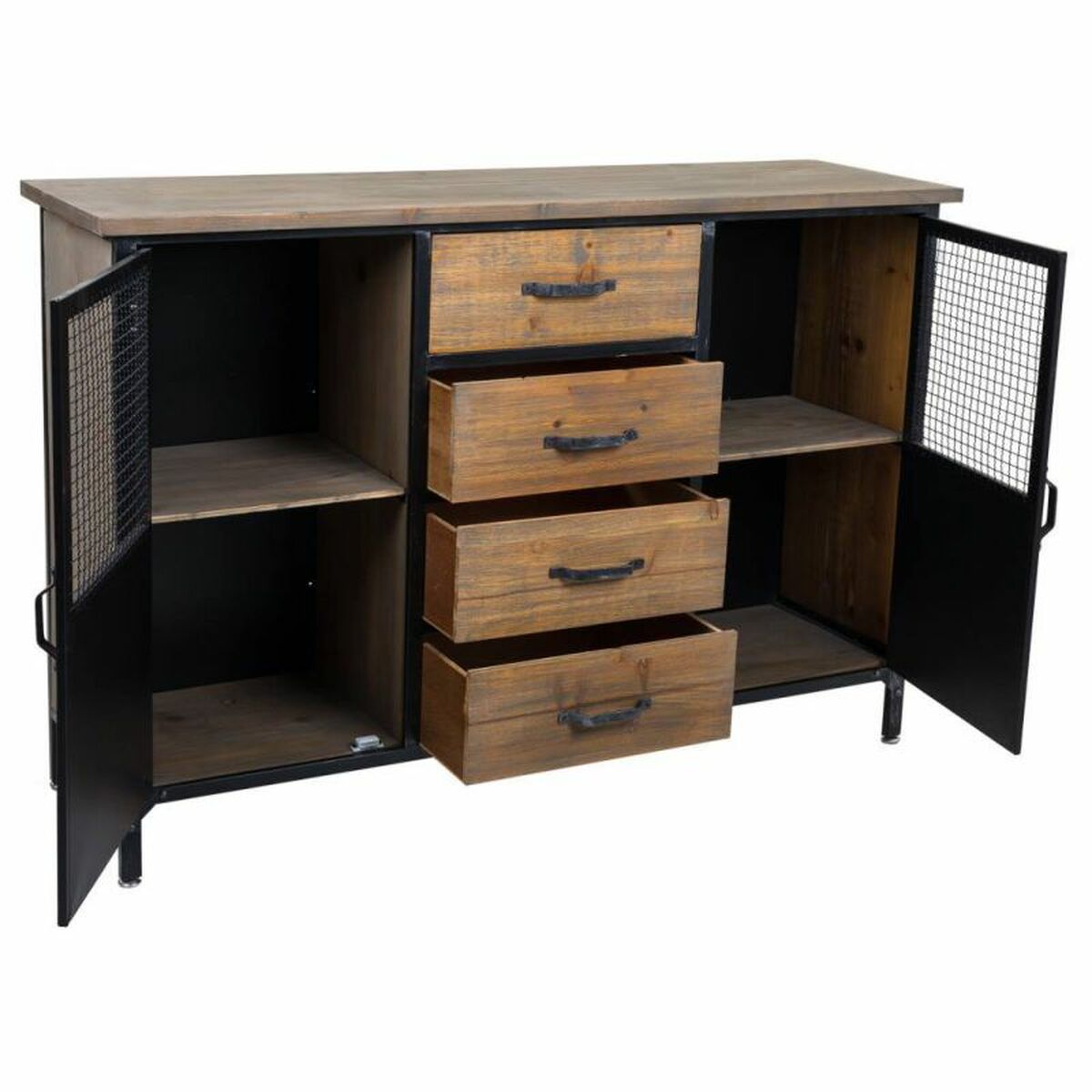 Skänk Alexandra House Living Svart Naturell Metall Granträ 34 x 82 x 120 cm - 4