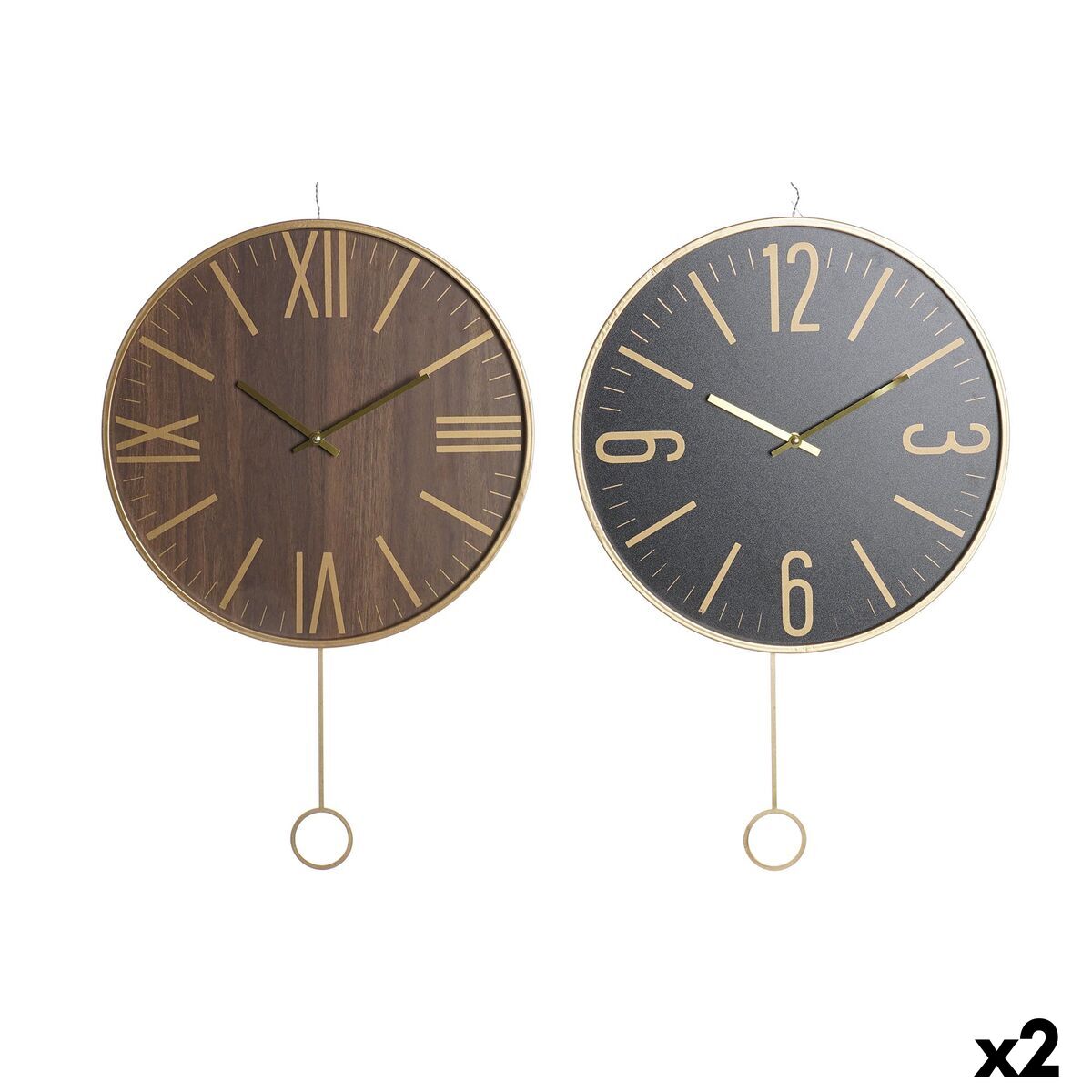 Väggklocka DKD Home Decor 40 x 4 x 40 cm Svart Brun Järn Pendyl Trä MDF (2 antal) - 9