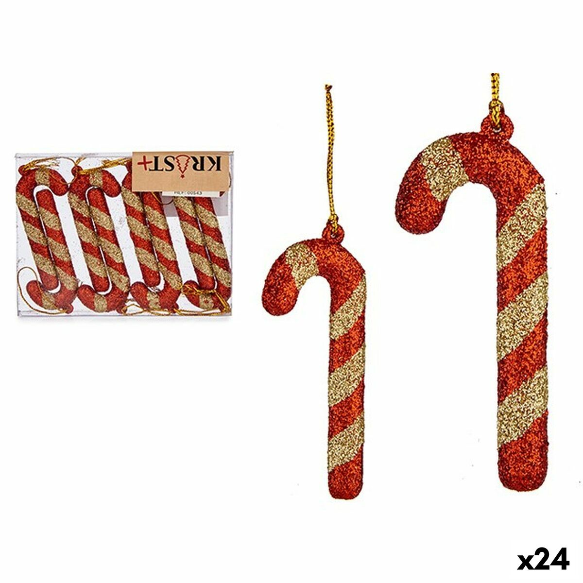 Juldekorationer Krist+ Röd Gyllene Plast Käpp 6,5 x 1 cm 9 x 1 x 11 cm 8 Delar (24 antal)