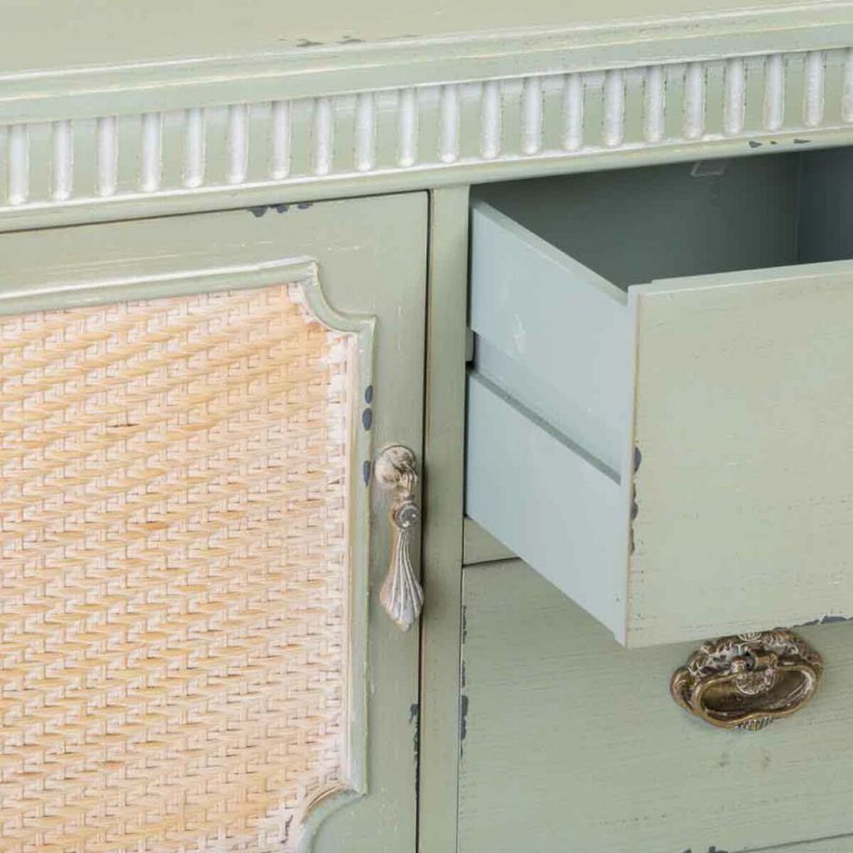 Skänk Alexandra House Living Grön Rattan Granträ 82 x 36 x 108 cm - 6