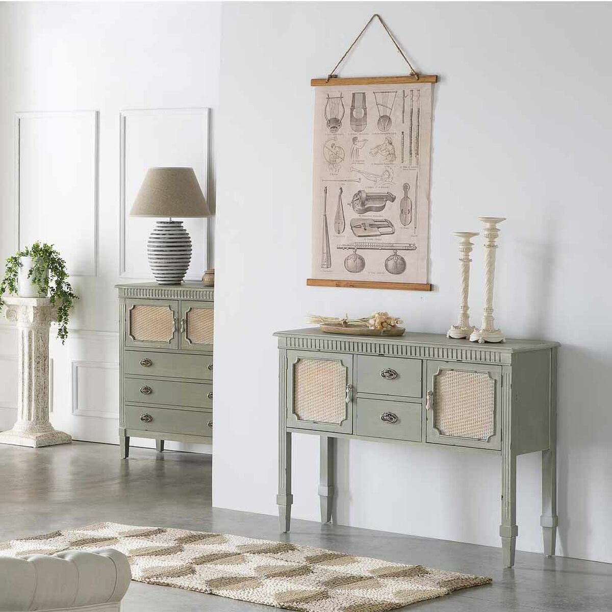 Skänk Alexandra House Living Grön Rattan Granträ 82 x 36 x 108 cm - 2