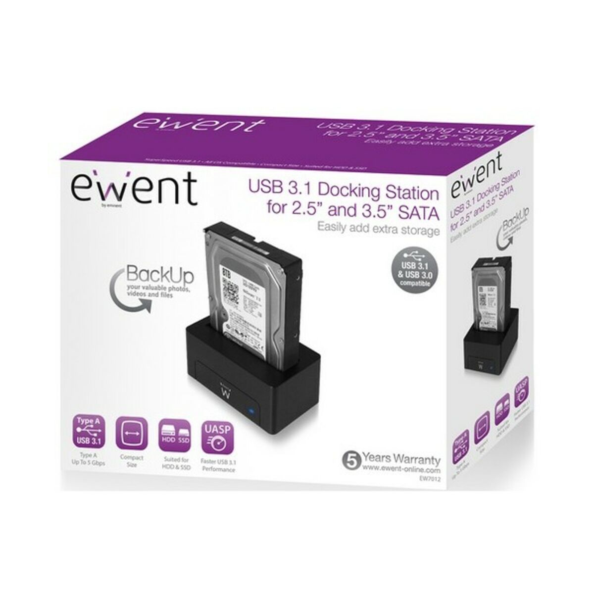 Externlåda Ewent EW7012 2,5"-3,5" SATA Svart (Renoverade A) - 3