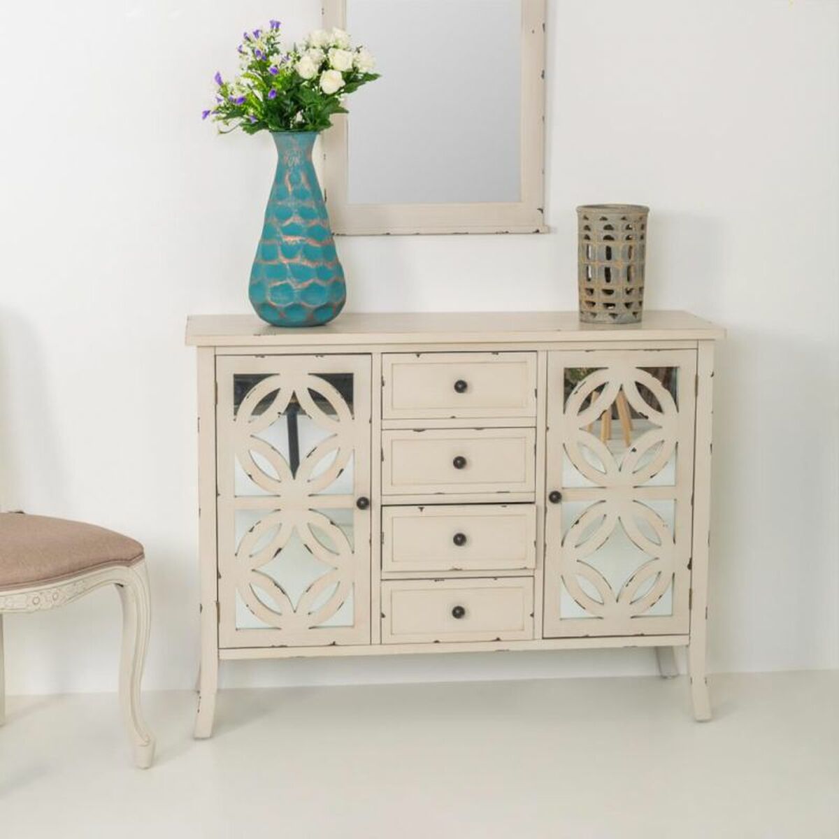 Skänk Alexandra House Living Grå Glas Granträ 37 x 84 x 110 cm - 3