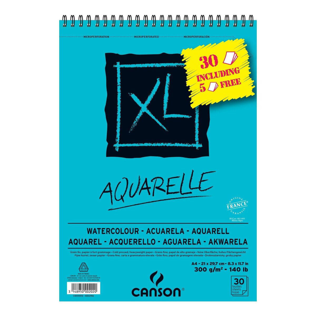 Ritblock Canson AQUARELLE XL 21 x 29,7 cm 5 antal 30 Blad 300 g/m² 210 x 297 mm - 4