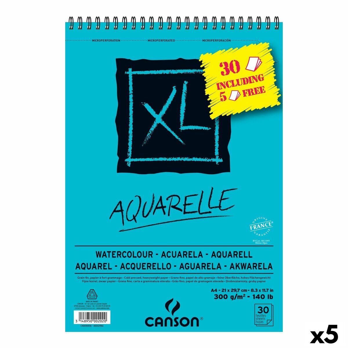 Ritblock Canson AQUARELLE XL 21 x 29,7 cm 5 antal 30 Blad 300 g/m² 210 x 297 mm - 3