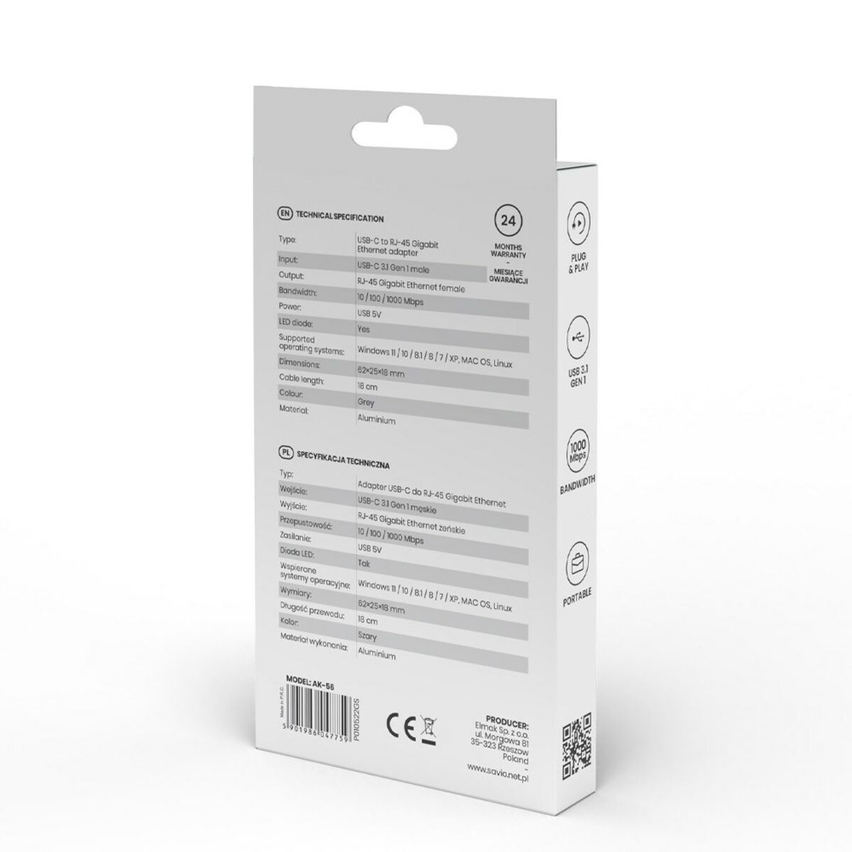 USB-C till Ethernet Adapter Savio AK-56 - 4