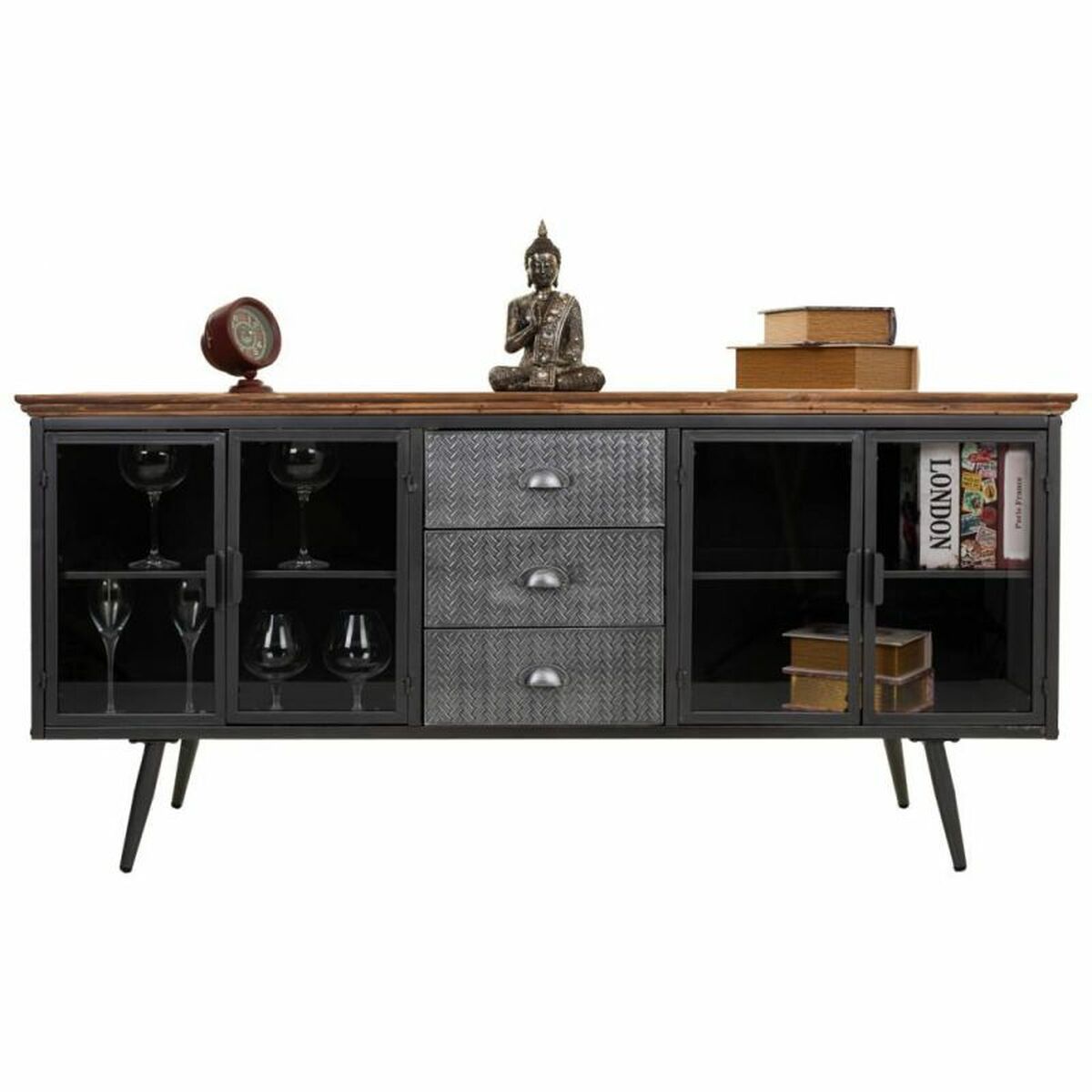 Skänk Alexandra House Living Brun Grå Trä Metall 42 x 74 x 164 cm - 2