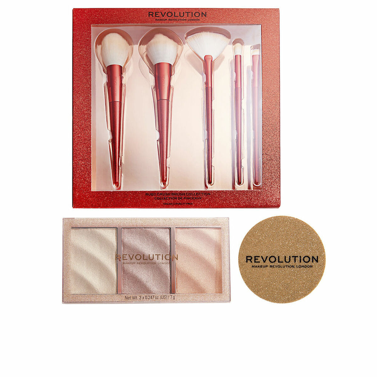 Sminkset Revolution Make Up Ilumiadores Brochas Lote Highlighter 3 Delar