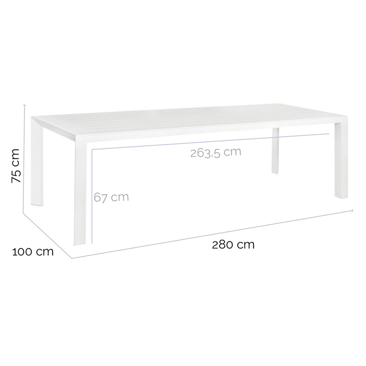 Matsalsbord Io Vit Aluminium 280 x 100 x 75 cm - 2