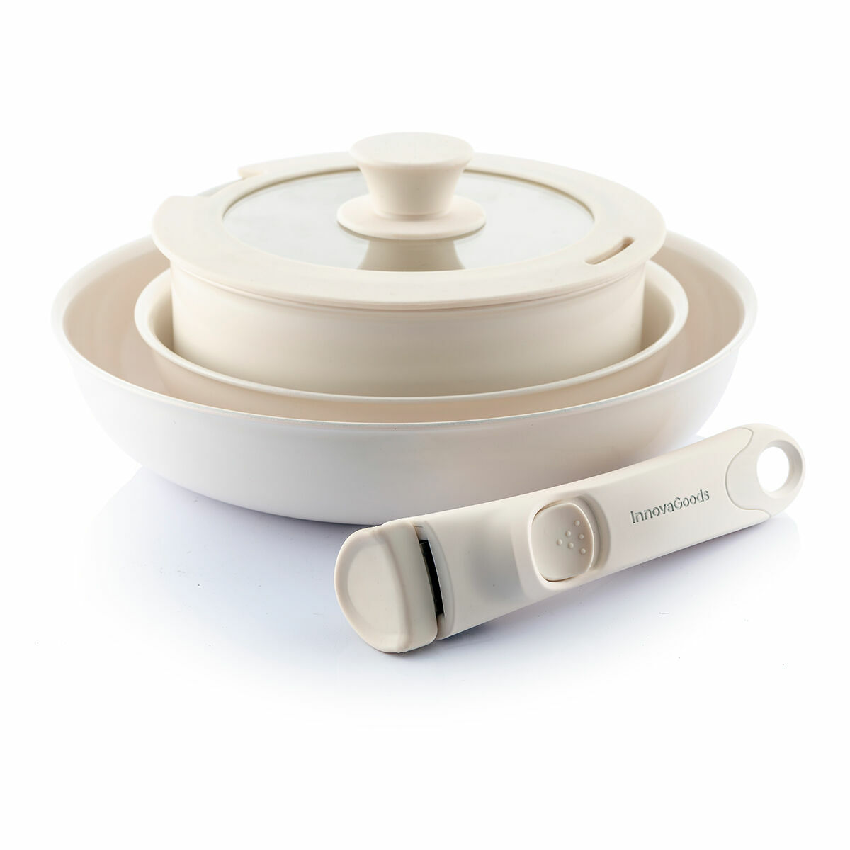 Stekpanneset med avtagbart handtag och lock Passet InnovaGoods Aluminium 5 Delar (Renoverade A)