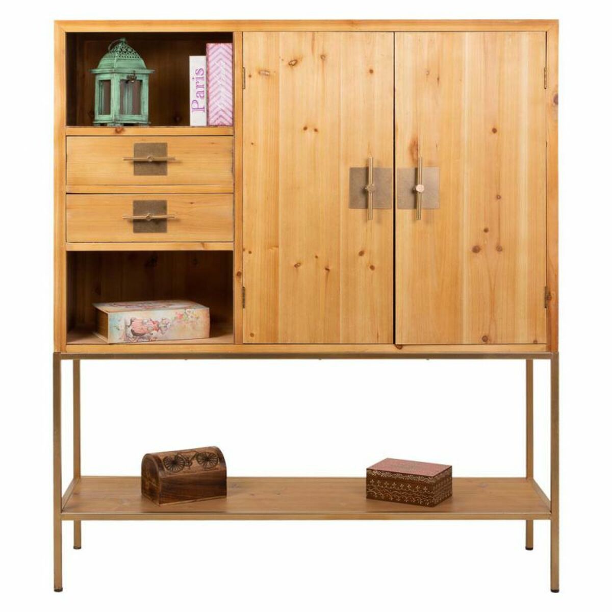 Skänk Alexandra House Living Gyllene Naturell Järn Granträ 37 x 139 x 120 cm - 2