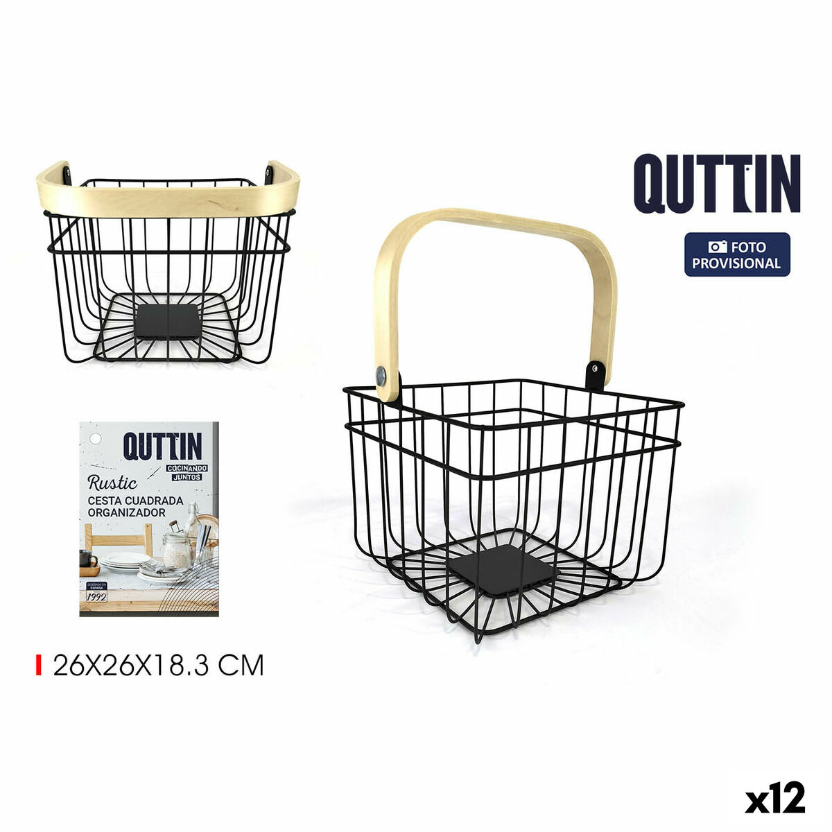 Multifunktionell korg Quttin Rustic 4 mm 28 x 26,5 x 22 cm (12 antal)