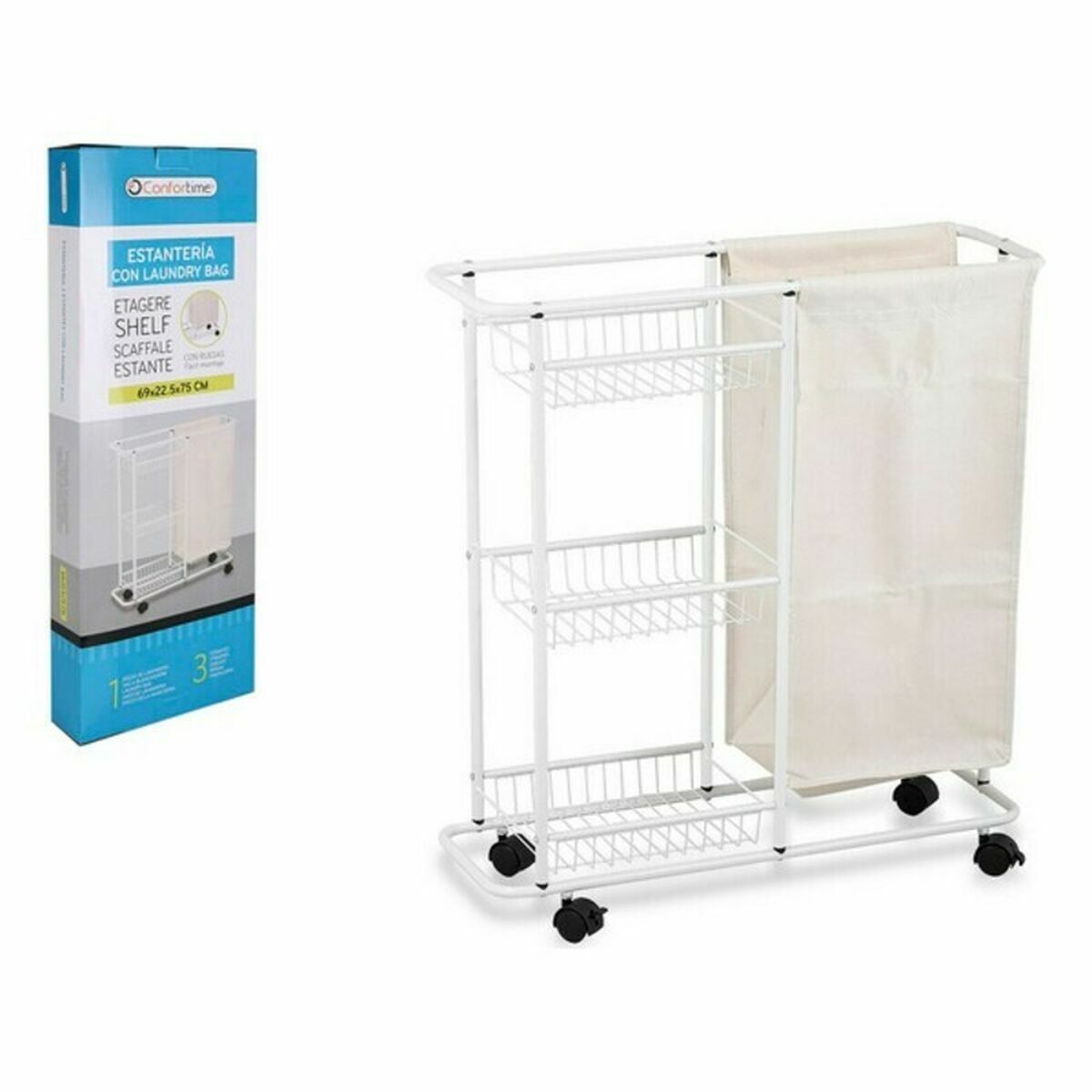 Badrumshyllor Confortime Laundry Bag Metall 69 x 22,5 x 75 cm (3 antal) (69 x 22.5 x 75 cm) - 2