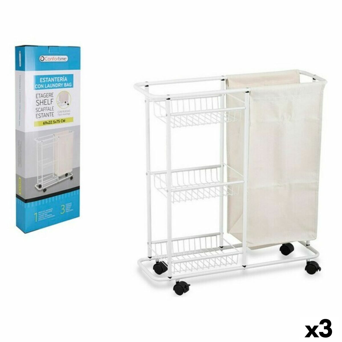 Badrumshyllor Confortime Laundry Bag Metall 69 x 22,5 x 75 cm (3 antal) (69 x 22.5 x 75 cm)